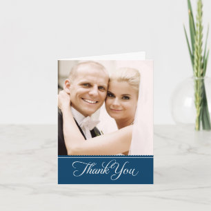 Cartão De Agradecimento Foto De Casamento De Azul E Marinho Elegante