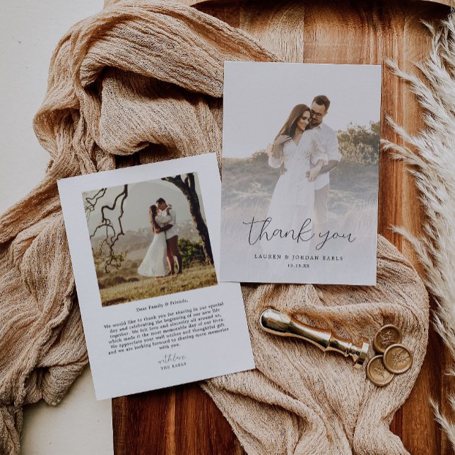 Cartão De Agradecimento Foto De Casamento De Caligrafia Elegante (Criador carregado)