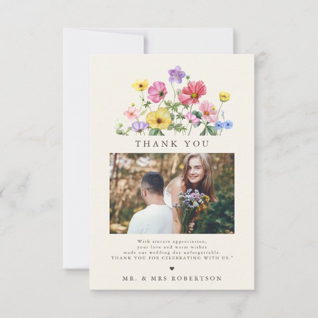 Cartão De Agradecimento Foto de Casamento de Campo Floral Russo de Flor Se (Frente)