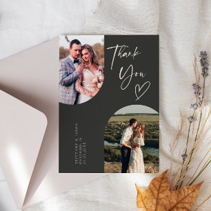 Cartão De Agradecimento Foto de Casamento de Carvão em Arco Duplo