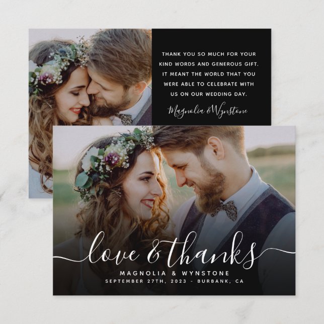 Cartão De Agradecimento Foto de Casamento de Código QR de Script Manuscrit (Frente/Verso)