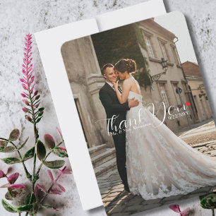 Cartão De Agradecimento Foto De Casamento De Coração Com Amor Por Script E