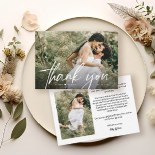 Cartão De Agradecimento Foto de Casamento de Coração com Script Chic Elega