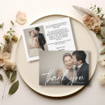 Cartão De Agradecimento Foto de Casamento de Coração com Script Chic Moder<br><div class="desc">Apresentamos a nossa "Elegante Imagem do Coração 2 Fotos" - uma forma sofisticada e personalizada de comemorar o seu dia especial. Este design apresenta um motif cardíaco de guião elegante, espaço para duas fotos do seu casamento, nomes personalizados com um coração no meio e mensagem pessoal. Personalize a sua papelaria...</div>