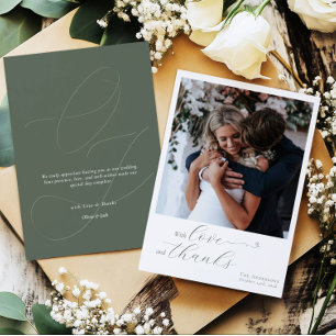 Cartão De Agradecimento Foto de Casamento de Coração Verde da Elegante Cal