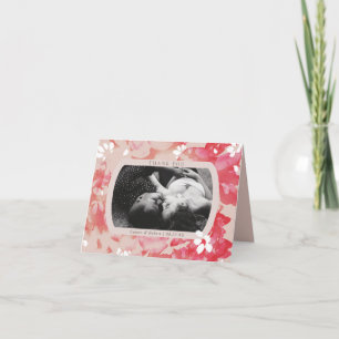 Cartão De Agradecimento Foto de Casamento de Coral Floral Rosa-Rosa-Molhad