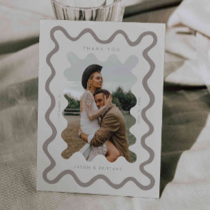 Cartão De Agradecimento Foto de Casamento de Creme de Linha Desenhada à Mã