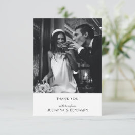Cartão De Agradecimento Foto de Casamento de Deco de Arte Branca Minimalis