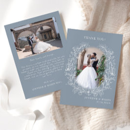 Cartão De Agradecimento Foto de Casamento de Ferida Floral Clássica Dusty 