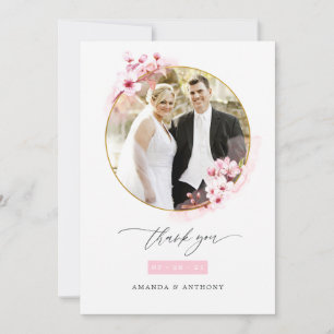 Cartão De Agradecimento Foto de casamento de flor de cerejeira rosa da pri