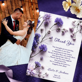 Cartão De Agradecimento Foto de Casamento de Flores Selvagens lavandas
