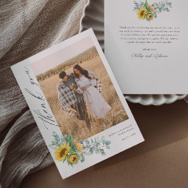Cartão De Agradecimento Foto de casamento de girassol e eucalipto moderno