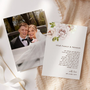 Cartão De Agradecimento Foto De Casamento De Ivory Cream, Cor De Água Flor