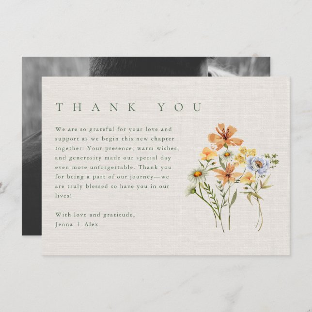 Cartão De Agradecimento Foto de Casamento de Jardim Botânico de Flores Sel (Frente/Verso)