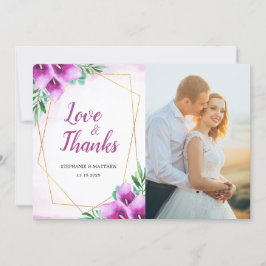 Cartão De Agradecimento Foto de Casamento de Lily, Roxo Geométrico Moderno
