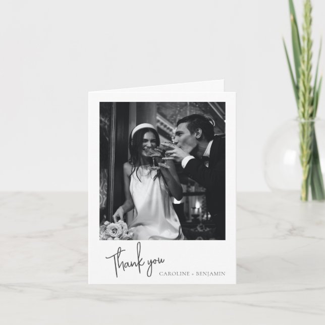 Cartão De Agradecimento Foto de casamento de mensagem personalizada minima (Frente)