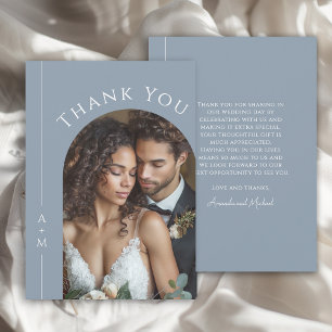 Cartão De Agradecimento Foto De Casamento De Monograma Azul Simples - Dust