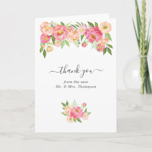 Cartão De Agradecimento Foto de Casamento de Pastel Pink Watercolor