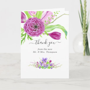 Cartão De Agradecimento Foto de casamento de primavera floral em aquarela
