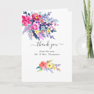 Cartão De Agradecimento Foto de casamento de primavera floral em aquarela
