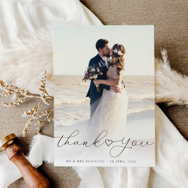 Cartão De Agradecimento foto de casamento de recém-casados com script simp (Criador carregado)