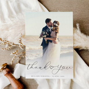 Cartão De Agradecimento foto de casamento de recém-casados com script simp