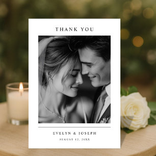 Cartão De Agradecimento Foto de casamento de recém-casados em preto e bran