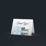 Cartão De Agradecimento Foto De Casamento De Rosa Azul De Pó Elegante<br><div class="desc">Esta bela carta é a forma perfeita de obrigado dos seus convidados de casamento por fazerem parte do vosso dia especial. A frente apresenta um elegante rosa de cor azul poeirento ou azul-pálido, deitado do lado, refletindo em água com um belo título de roteiro que lê "obrigado você". Dentro é...</div>