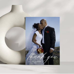 Cartão De Agradecimento foto de casamento de roteiro manuscrito de na moda