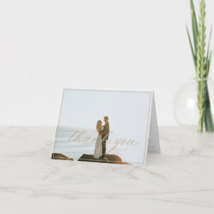 Cartão De Agradecimento Foto De Casamento De Script Beige Elegante