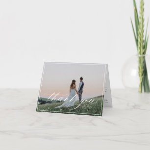 Cartão De Agradecimento Foto de Casamento de Script Branco Elegante