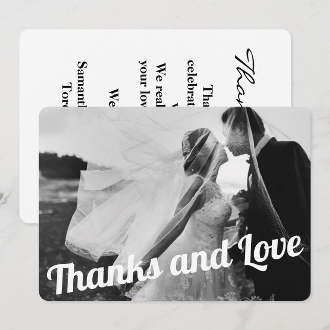 Cartão De Agradecimento Foto de Casamento de Script Branco Elegante Modern (Frente/Verso)