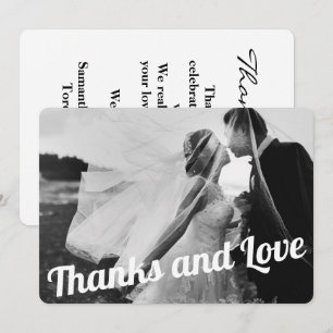 Cartão De Agradecimento Foto de Casamento de Script Branco Elegante Modern