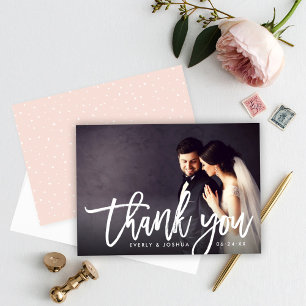 Cartão De Agradecimento Foto de Casamento de Script Bruche Moderno Obrigad