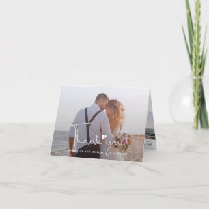 Cartão De Agradecimento Foto de Casamento de Script com Letra-Mão Elegante