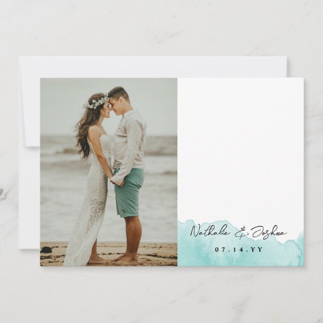 Cartão De Agradecimento Foto de Casamento de Script de Assinatura Watercol (Frente)