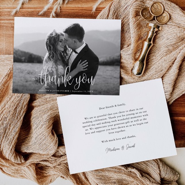 Cartão De Agradecimento Foto de Casamento de Script de Caligrafia Moderna (Criador carregado)