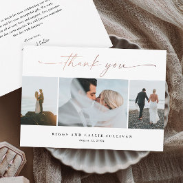 Cartão De Agradecimento Foto de Casamento de Script Dourado Rosa com Escri