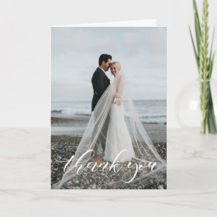 Cartão De Agradecimento Foto De Casamento De Script Elegante Obrigado