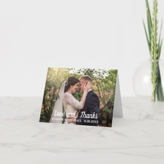 Cartão De Agradecimento Foto de Casamento de Script Manuscrito de Amor e O (Frente)