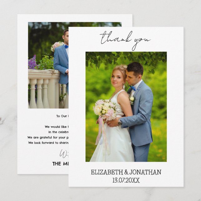 Cartão De Agradecimento Foto de Casamento de Script Simples (Frente/Verso)