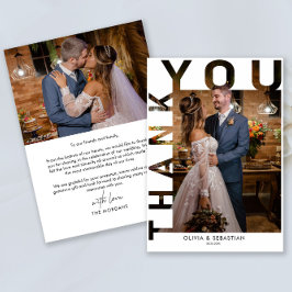 Cartão De Agradecimento Foto de Casamento de Script Simples Moderno