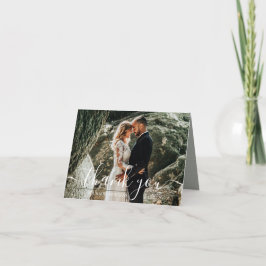 Cartão De Agradecimento Foto de casamento de Simple Script minimalista