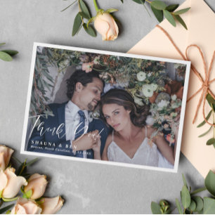 Cartão De Agradecimento Foto de Casamento de Sobreposição de Borda Branc