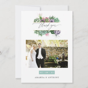 Cartão De Agradecimento Foto de casamento de suculentas em aquarela