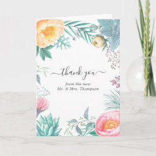 Cartão De Agradecimento Foto de casamento de verão com floral tropical pas