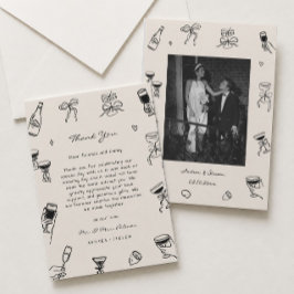 Cartão De Agradecimento Foto de casamento desenhada à mão em preto e branc