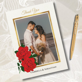 Cartão De Agradecimento Foto de casamento do Elegante Dourado Frame Rosa v