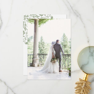 Cartão De Agradecimento Foto de Casamento do Fleur de Lis, Verde Regência 