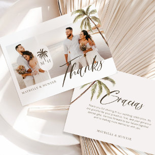 Cartão De Agradecimento Foto de Casamento do Monograma da Palm Tree Modern